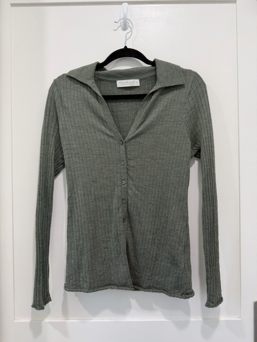 Abercrombie Merino Wool Slim Collared Top M Olive
